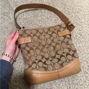 Coach Tan and Brown Signature Shoulder Bag